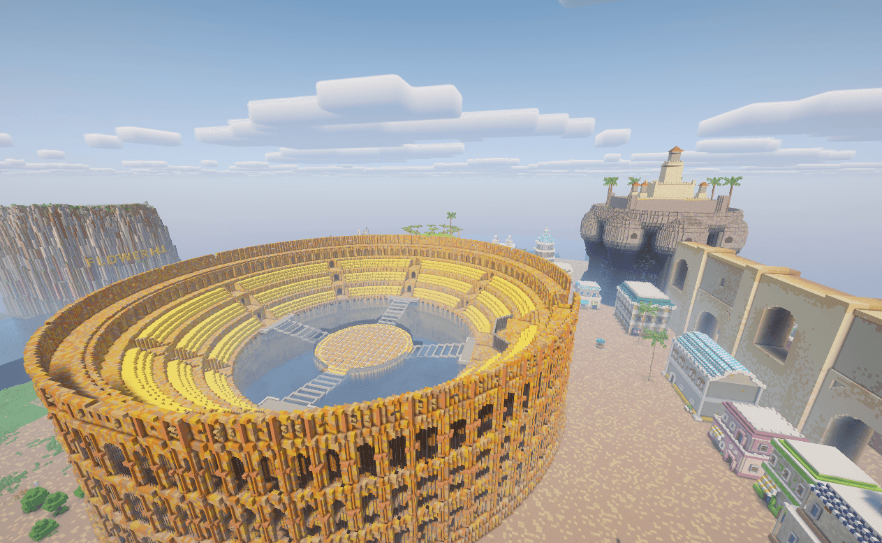 Dressrosa island and its buildings in Minecraft